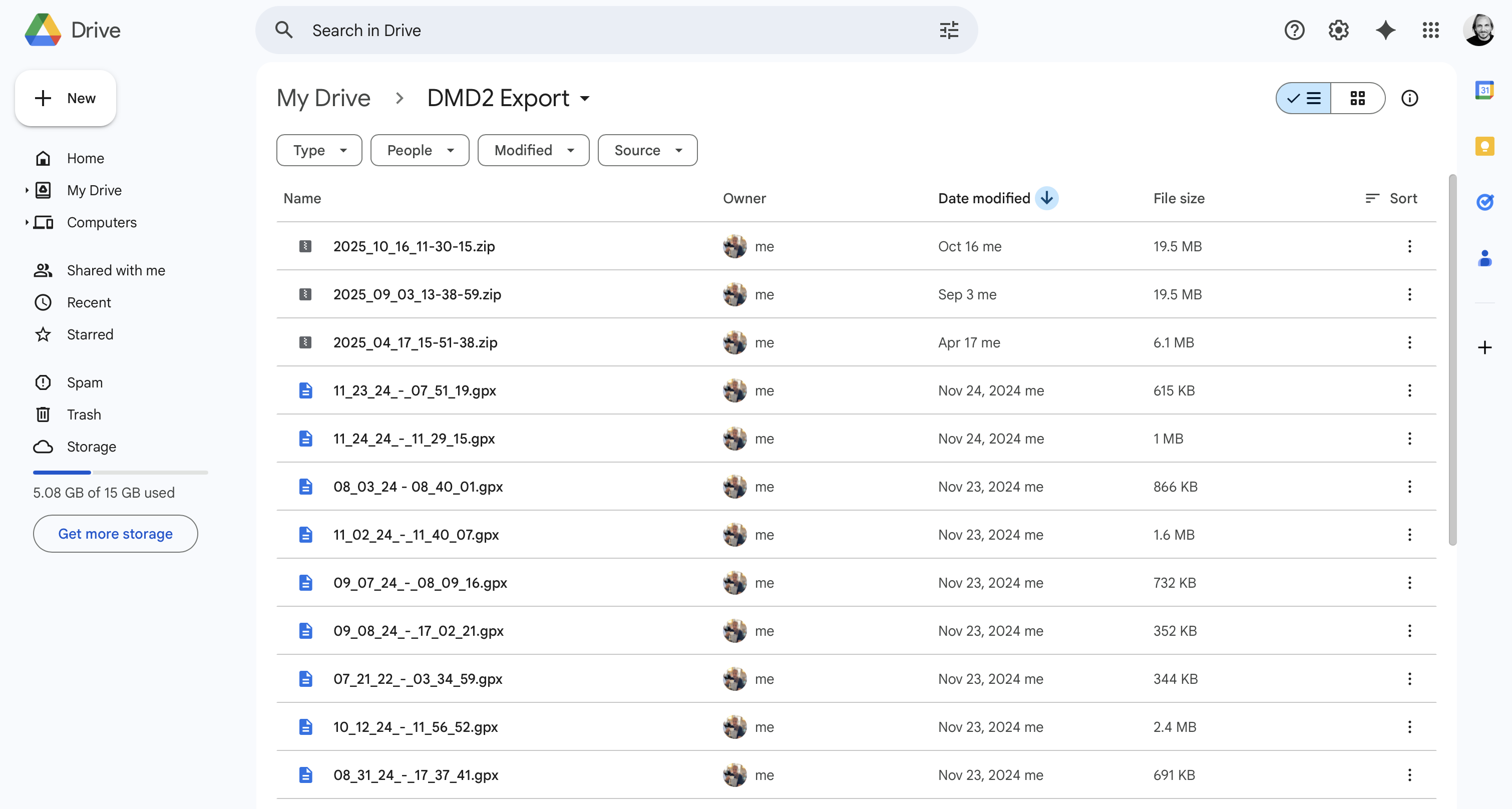 DMD2 GPX files synced to Google Drive on Mac