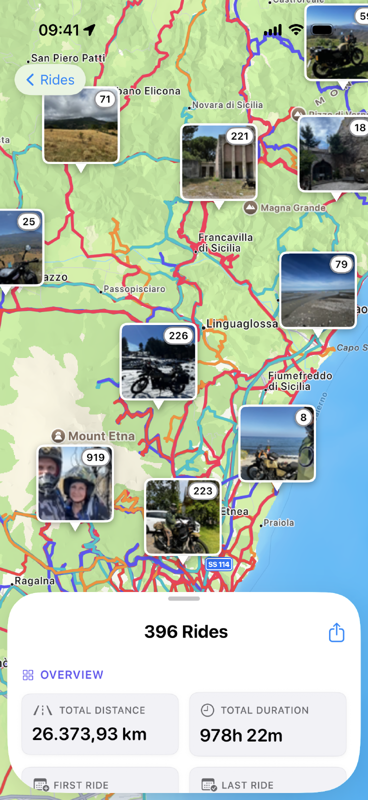 Multi-ride view on iOS with clustered photos
