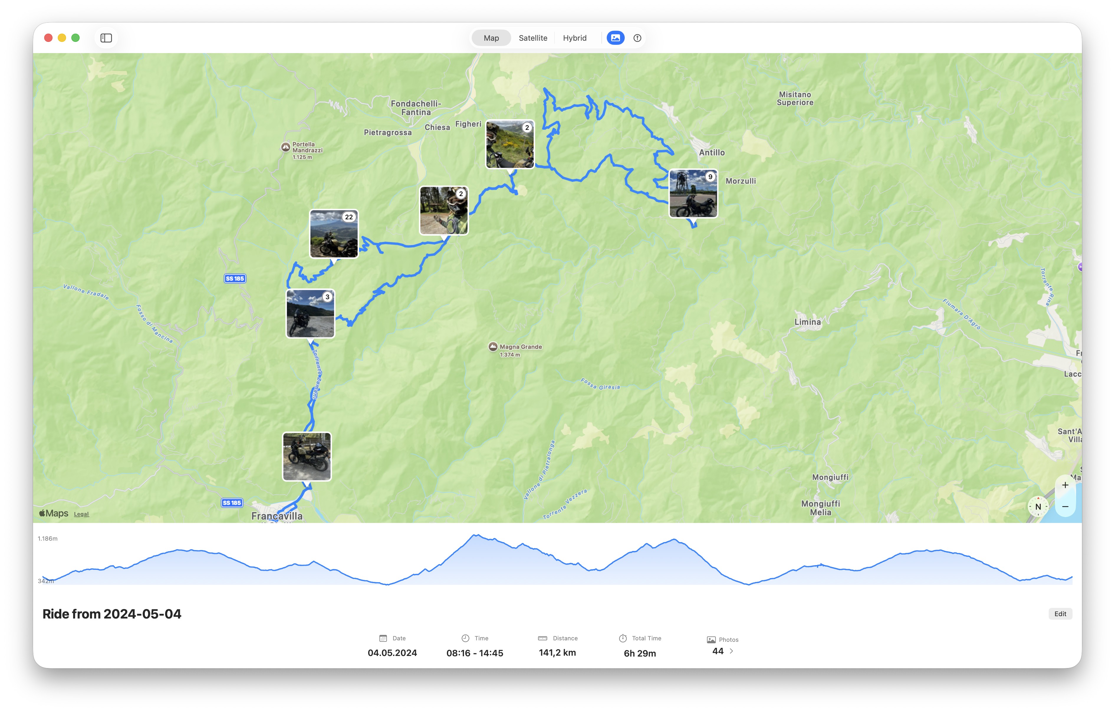 Motorcycle ride photos automatically matched to GPS route in MotoFlow
